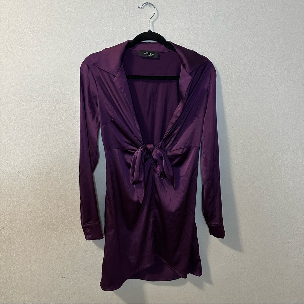 AKIRA Purple Satin Tie Dress